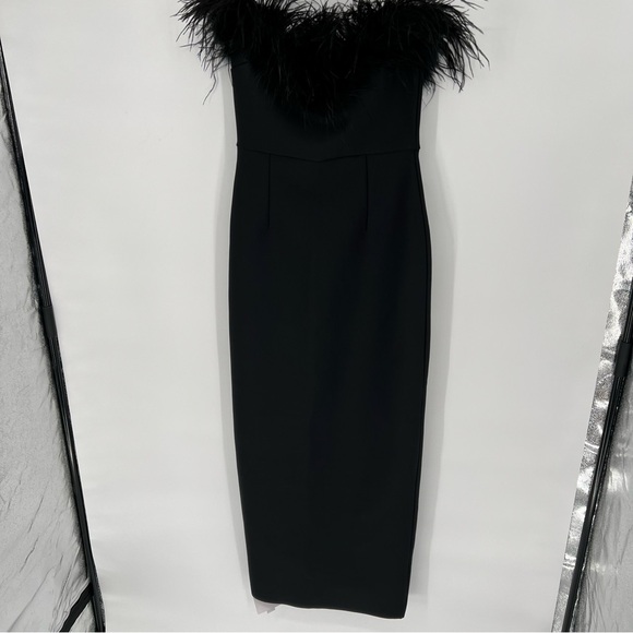 NWT Catchall Naomi Black Strapless Feather Trimmed Bandage Maxi Bodycon Dress - Picture 7 of 16